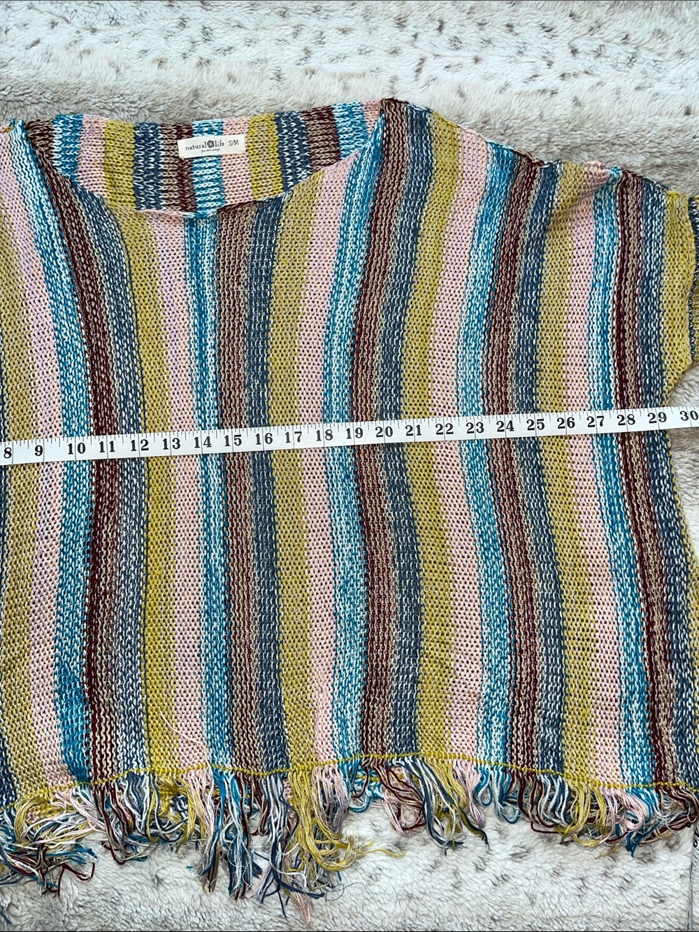Natural Life Multicolor Striped Fringe Boxy Crewneck Sweater - Picture 4 of 4